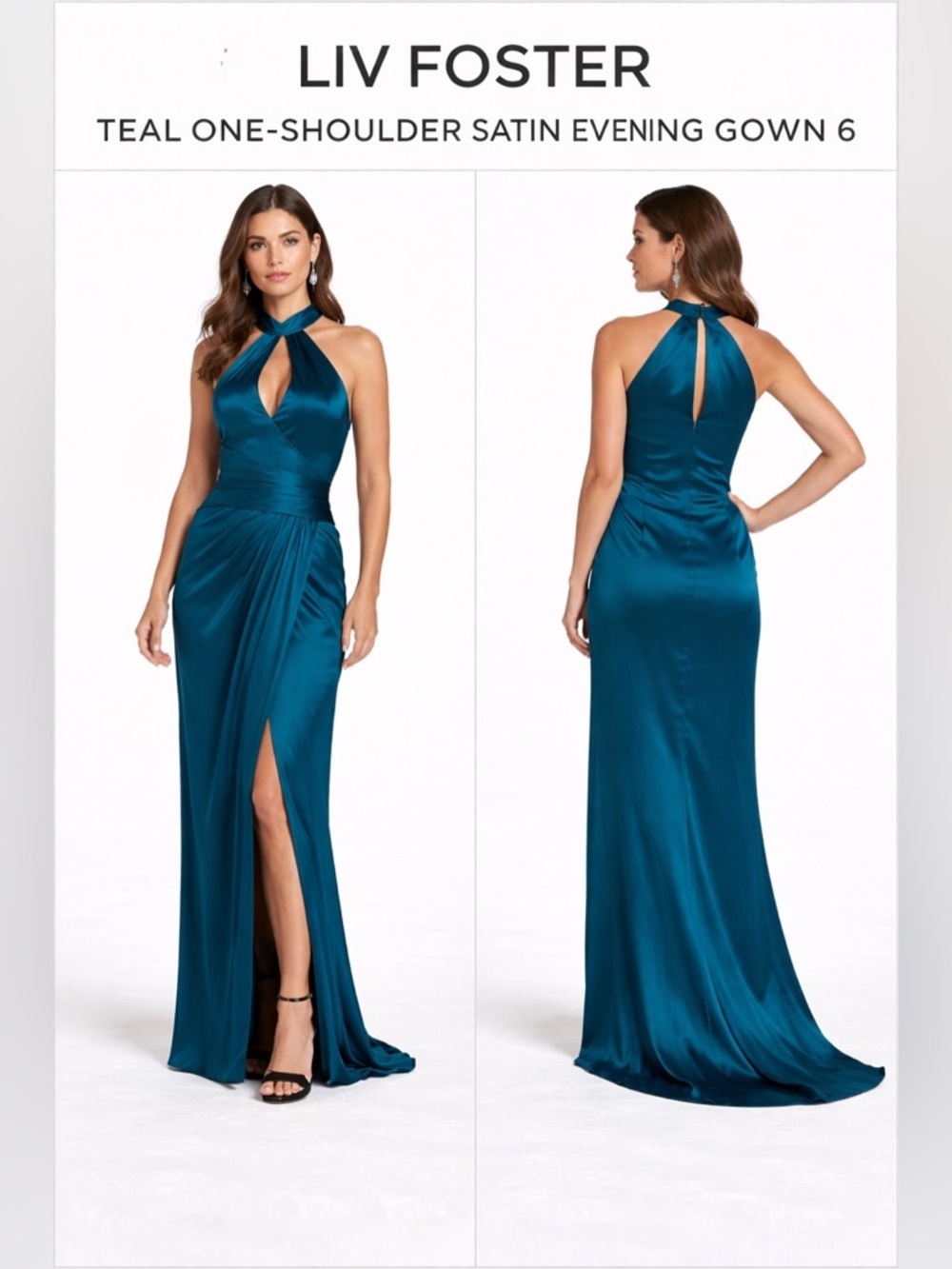 LIV FOSTER TEAL HALTER SATIN GOWN 6 NWT